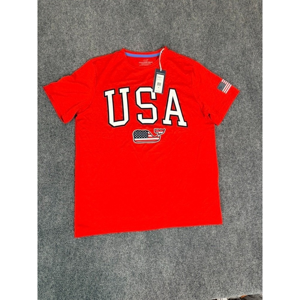 Vineyard Vines Performance Mens Red Harbor Graphic Tee OTG USA RAcingFlag Size M